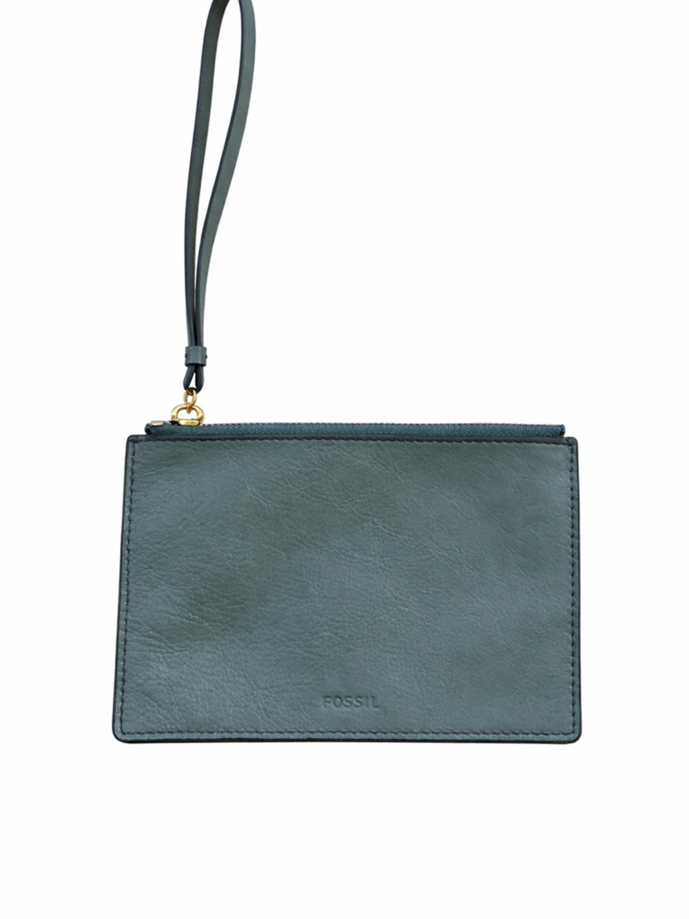 Fossil Green Leather Wristlet Clutch Zip Pouch Purse Wallet Bag 7” X 5”